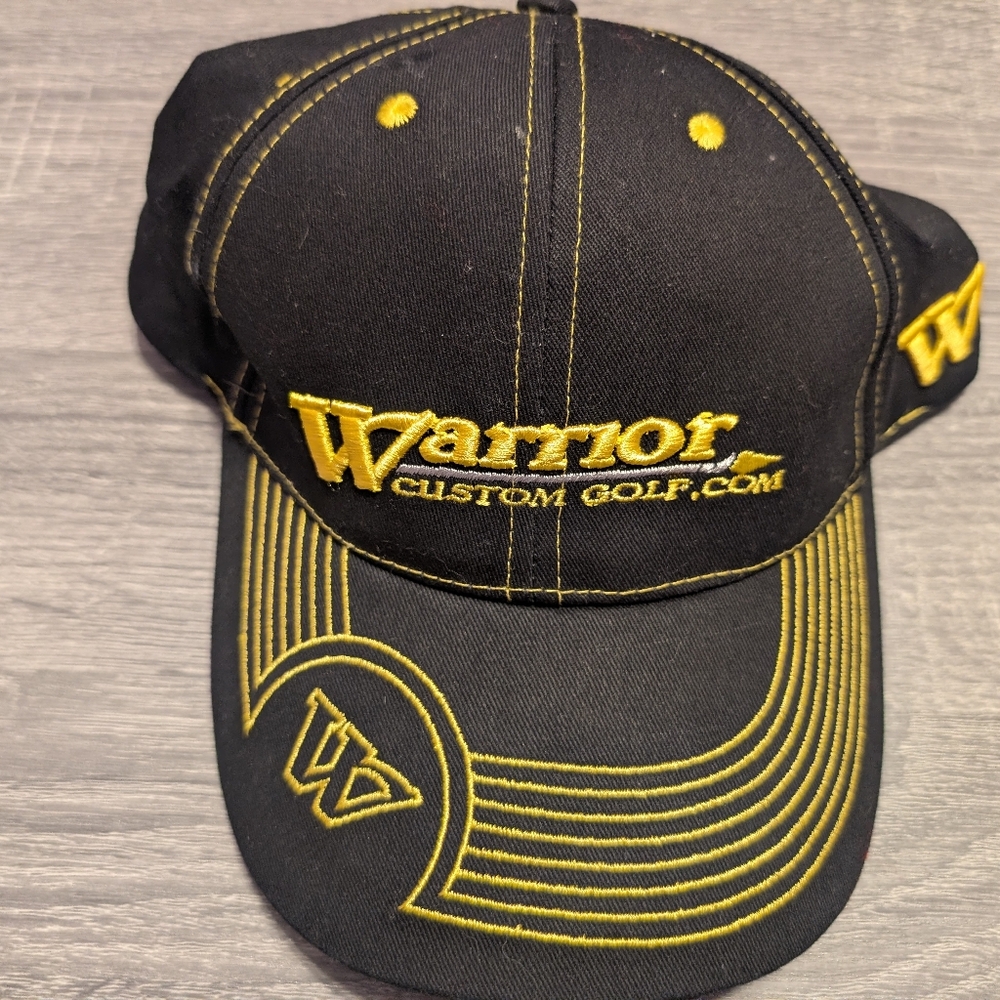 Warrior Custom Golf Club Hat Black Stitched Black Yellow Adjustable Cap Hat